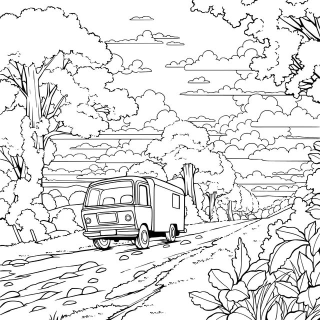 Blue Van on a Country Dirt Road