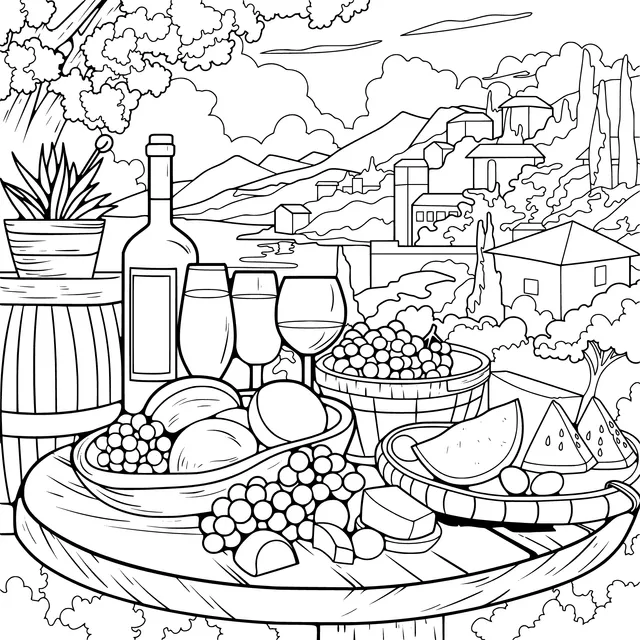 Fine Wine and Fresh Fruits in the Countryside