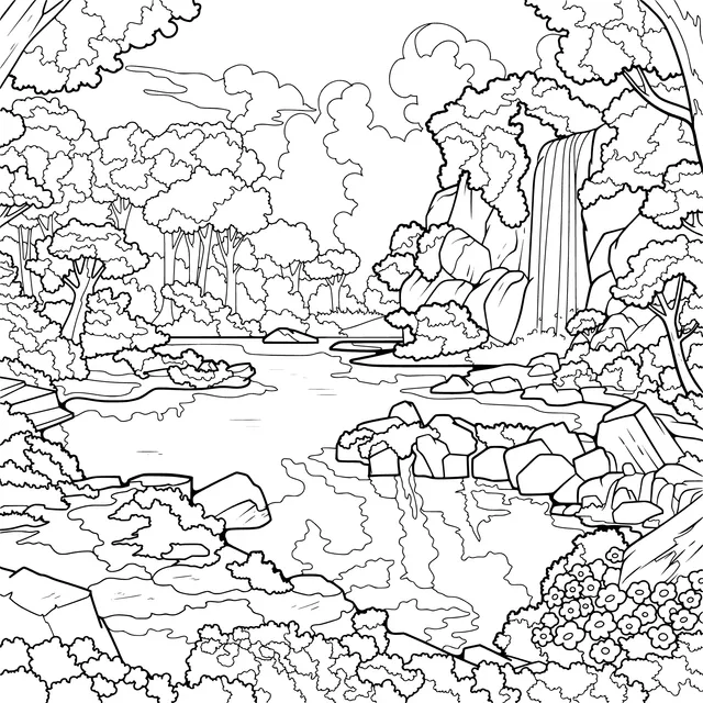 Beautiful forest waterfall landscape