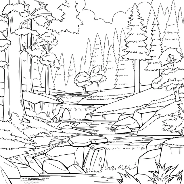 Dreamy forest stream landscape