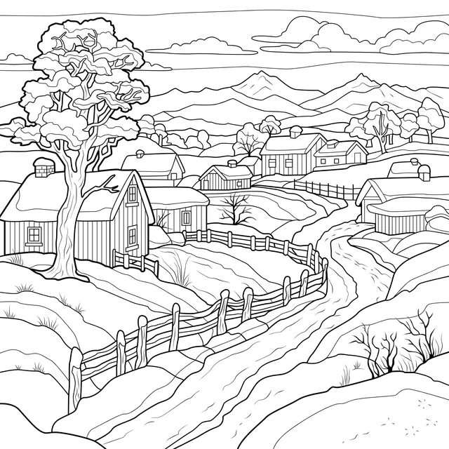 Beautiful Winter Village Scene