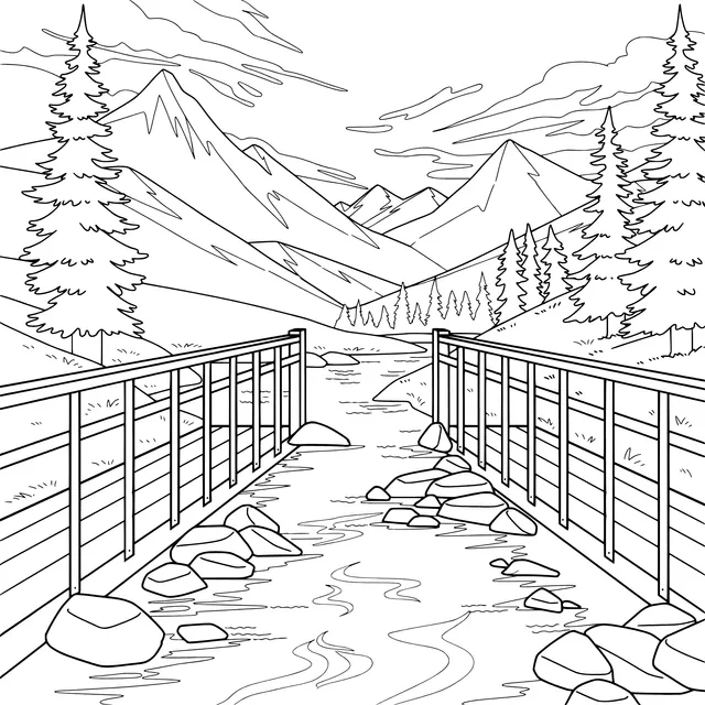 Wooden Bridge over a Mountain Stream
