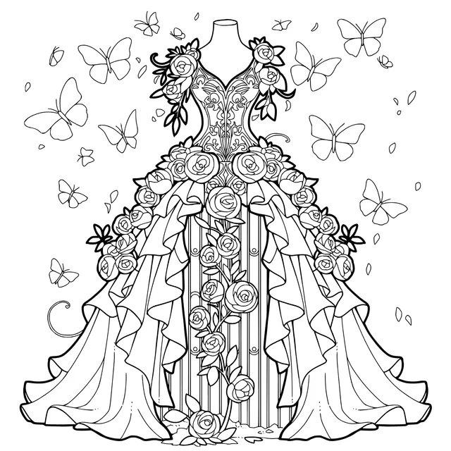 Gorgeous Dress Adorned with Roses and Butterflies