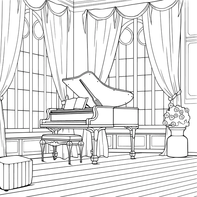 Piano room with sunlight streaming in