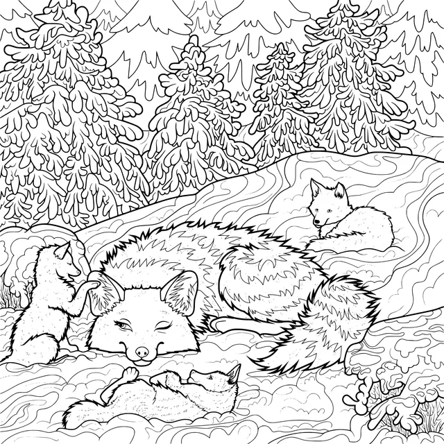 A resting fox family