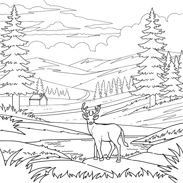 Deer by the Streamside and Pastoral Scenery