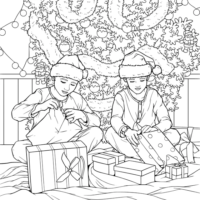 Two people opening Christmas gifts together