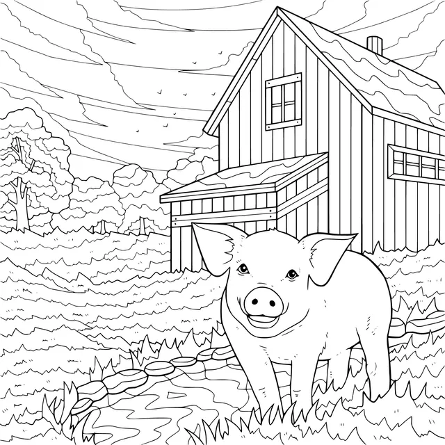 Piglet beside the Farmhouse