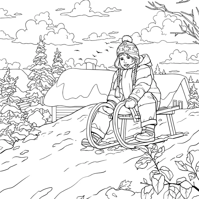 A Child on a Sled in Winter
