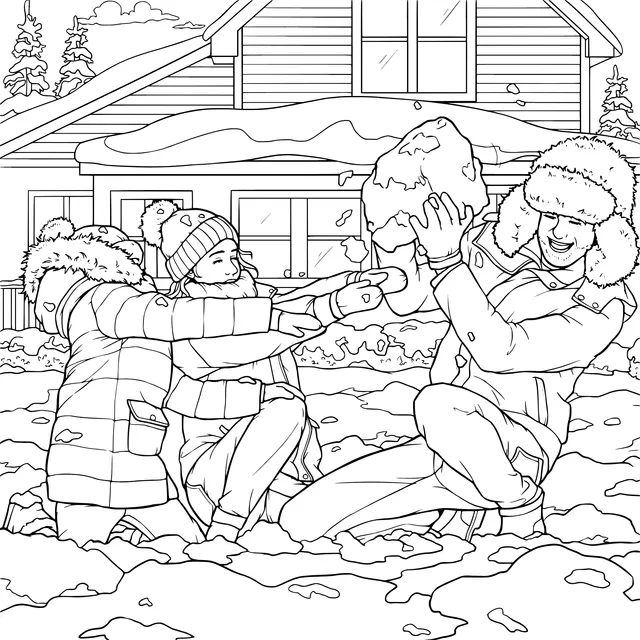 Family having fun with snow in winter