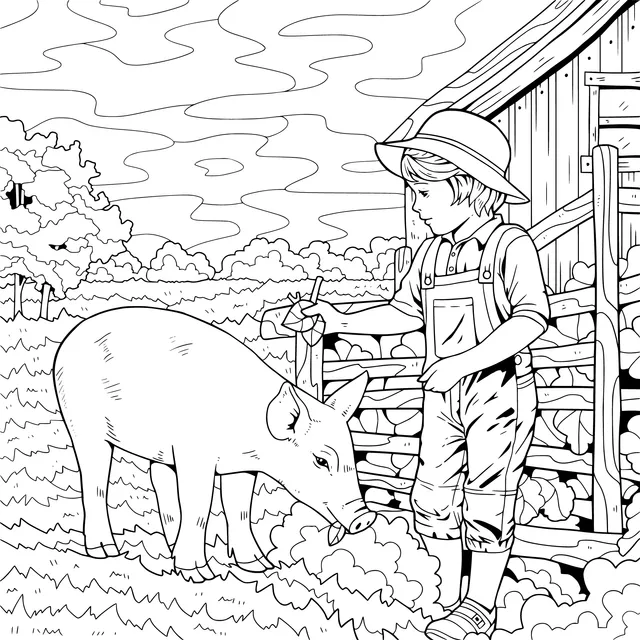Farmer Feeding a Pig