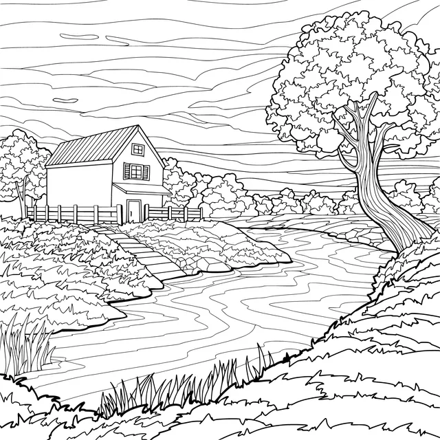 Scenery of a Cottage by the River