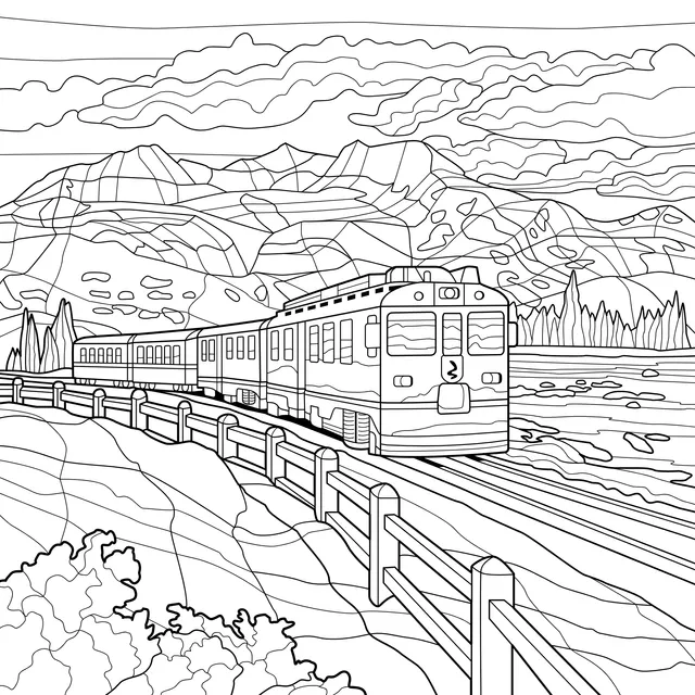 Train traveling in the mountains