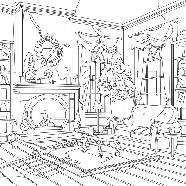 A Cozy Living Room Decorated with a Christmas Tree