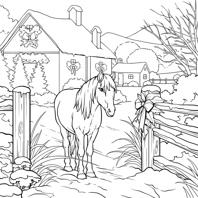 A White Horse in the Winter Countryside