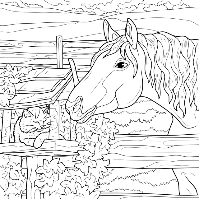 A Horse and a Cat Gazing at Each Other