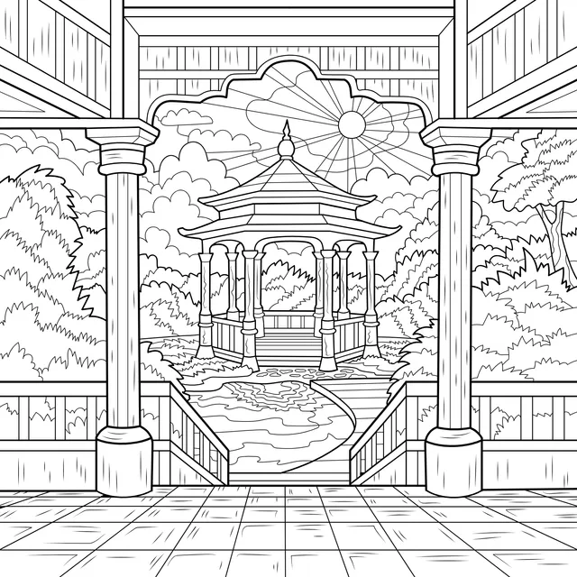 Natural scenery among pavilions and terraces
