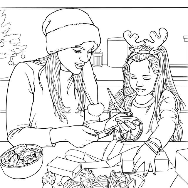 Mother - daughter Christmas crafting time
