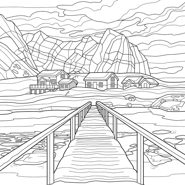 Snow - covered Lakeside Cottages and a Pier