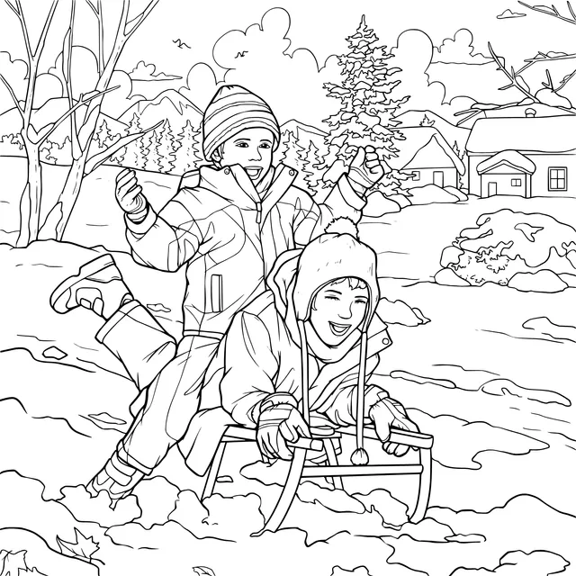 Joyful Sled - riding Time in Winter