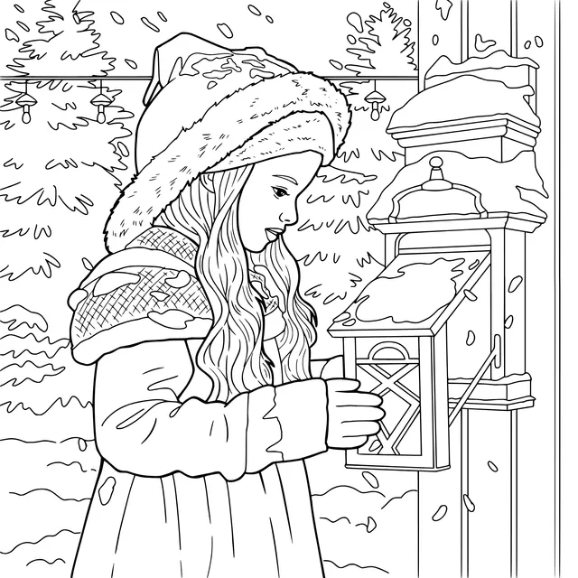 Girl opening a mailbox in the snow