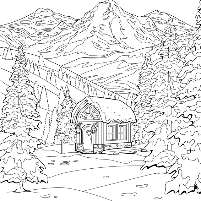 Cottage in the Snow - covered Mountains