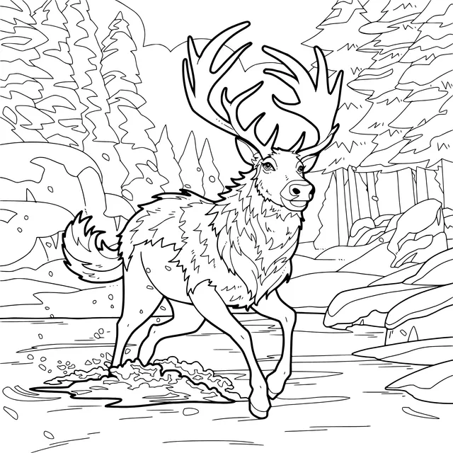 A running elk in the snow