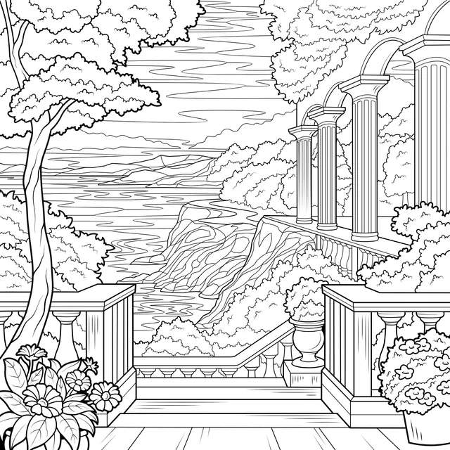 Scenery of a Lakeside Garden Terrace