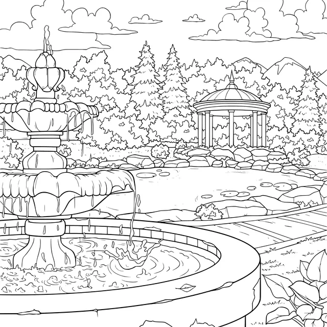 Beautiful garden fountain landscape
