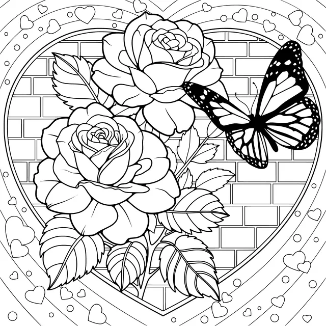 Roses and Butterfly in a Heart - shaped Background