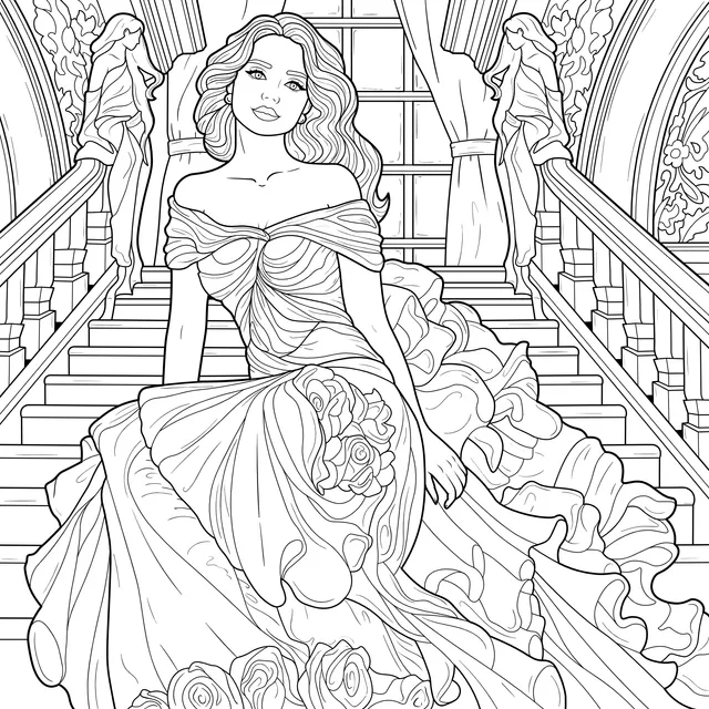 Elegant Lady on the Stairs
