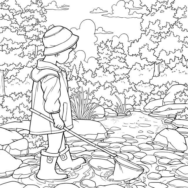 Child Catching Insects by the Stream