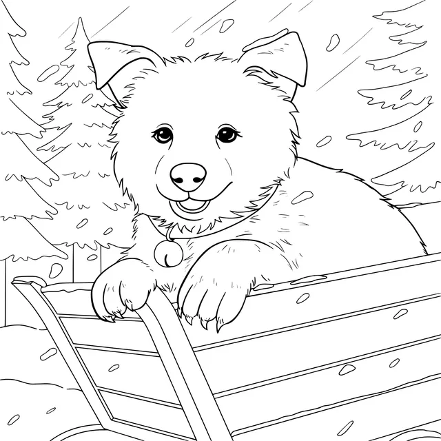 White Dog in a Cart in the Snow