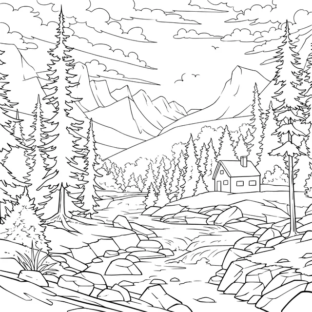 Beautiful Dusk Scenery by the Mountain River