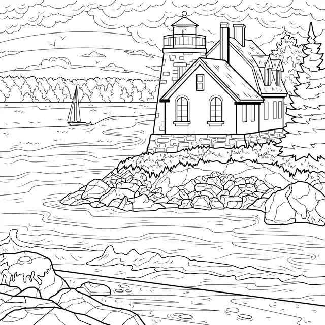 Seaside Lighthouse Cottage at Dusk