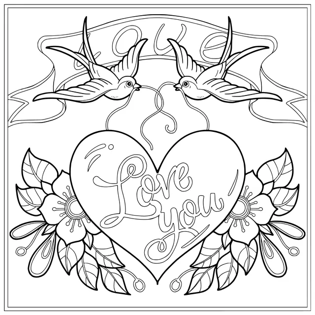 Heart with Love You Message and Swallows