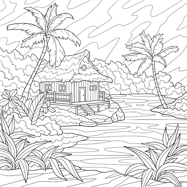 Tropical Hut by the River
