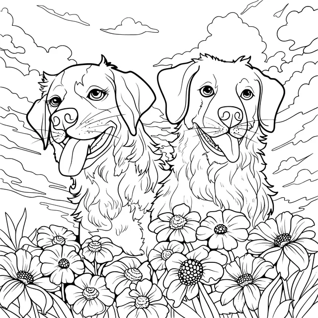 Two Dogs in the Flower Bed