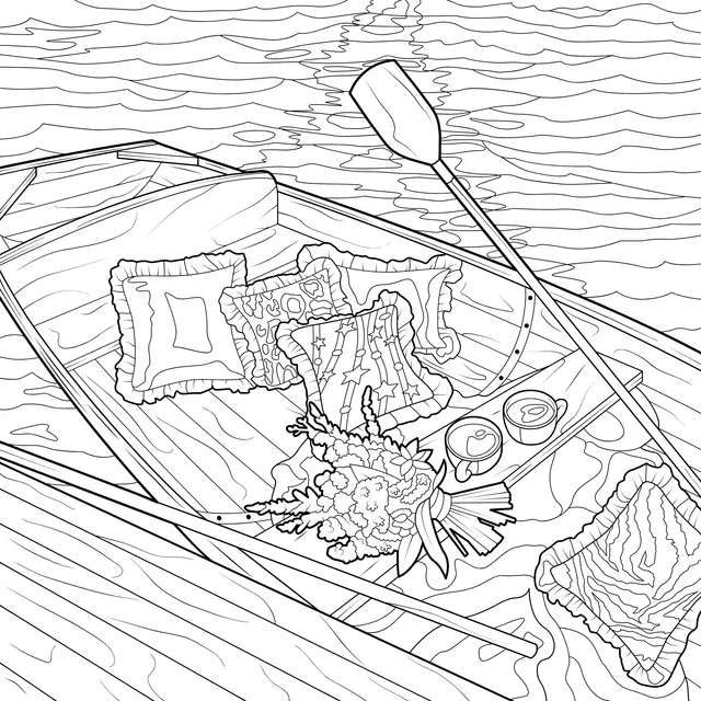 A boat adorned with cushions and flowers