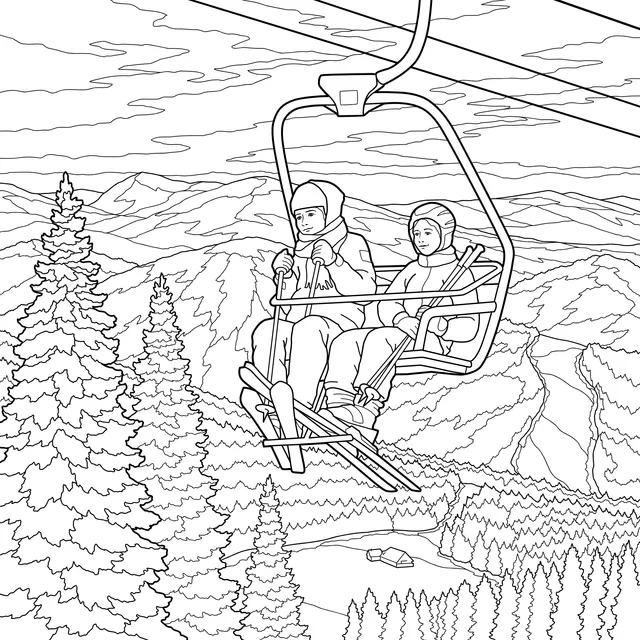 Skiers on a Cable Car