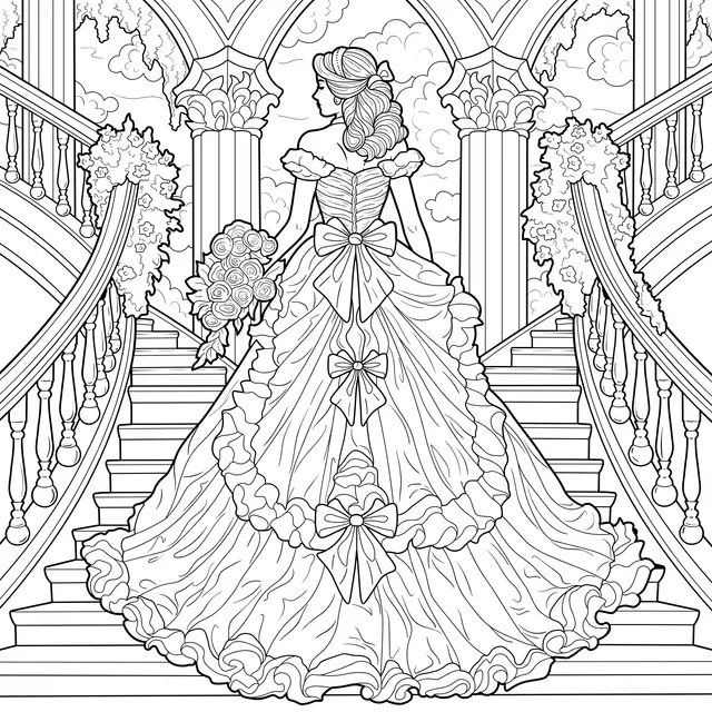 A Princess in Gorgeous Attire Standing on the Stairs