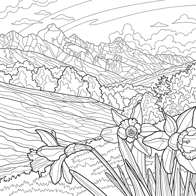Spring Mountain and Wildflower Scene
