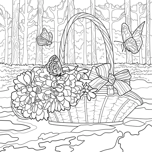 Spring Basket and Butterfly Scene