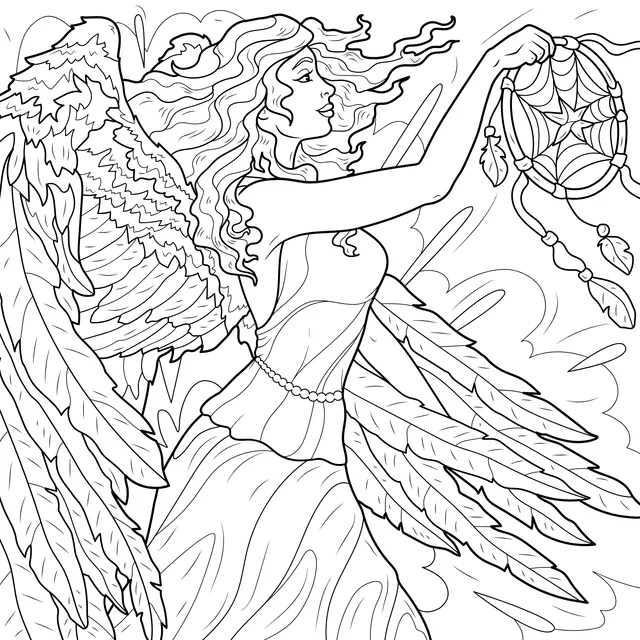 Winged Maiden Holding a Dream Catcher