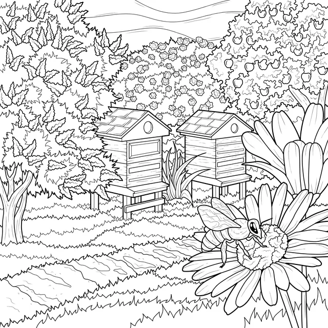Beehives and Bees in the Garden