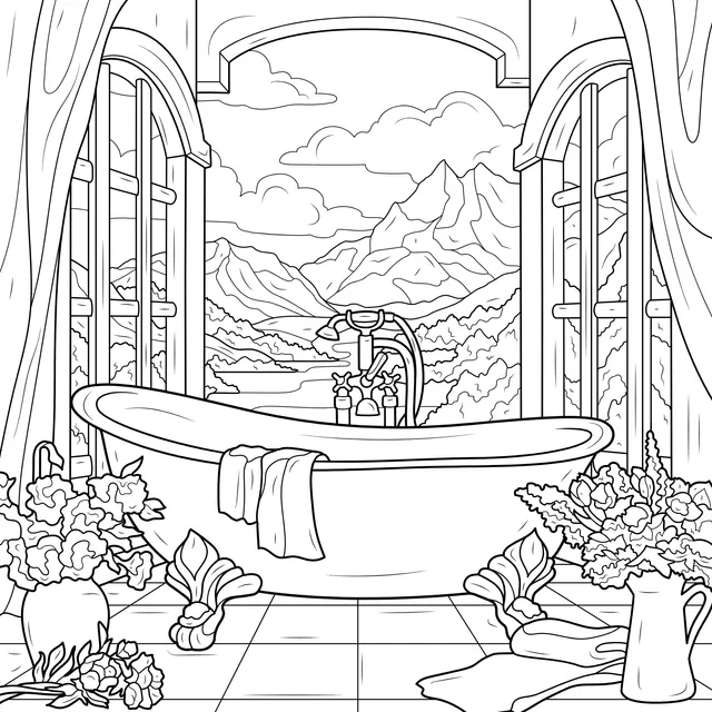 Bathtub with a beautiful mountain view