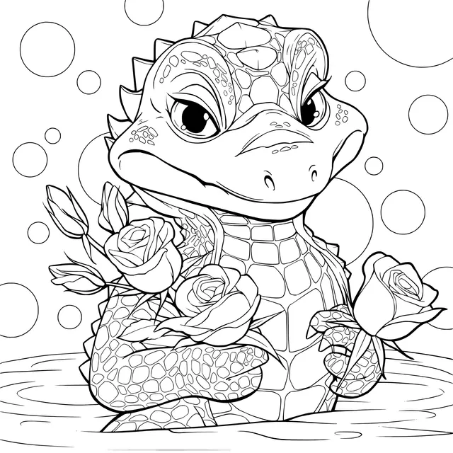 Little Crocodile with Flowers