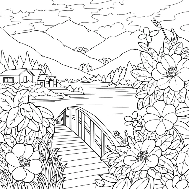 Scenery of Wooden Bridge by the Lake
