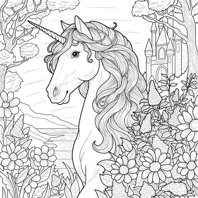 Unicorn and Castle in the Flower - bed