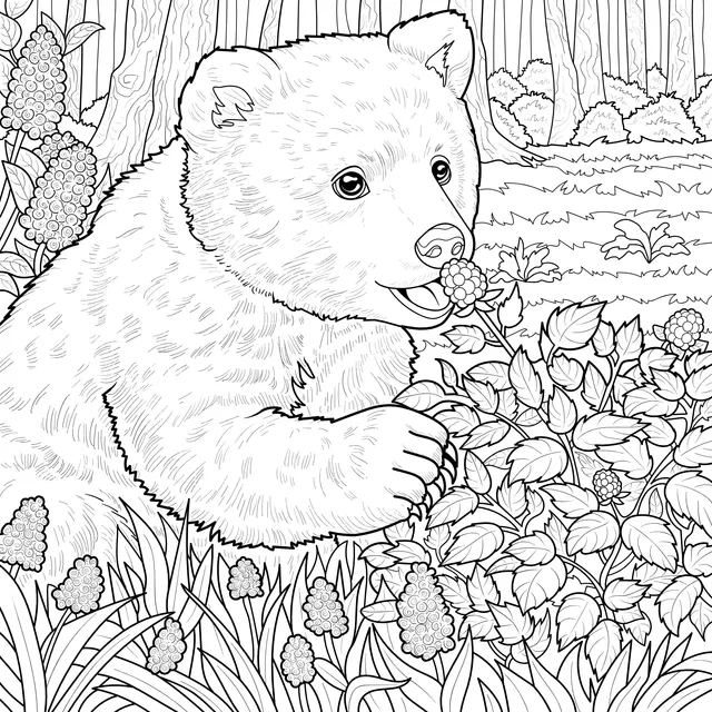 Bear eating berries in the forest